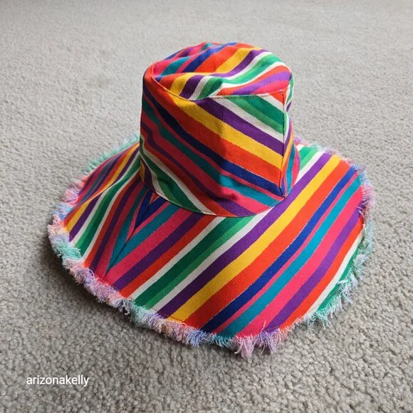 NWOT Frances Valentine Canvas Fringe Hat Cotton Stripe - Picture 7 of 7